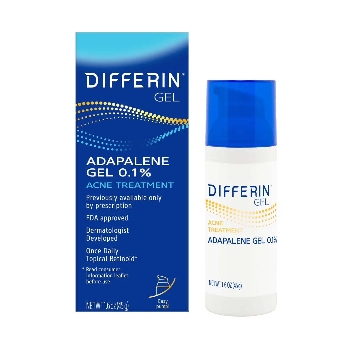Differin Adapalene Gel 0.1% 45 g pump and carton